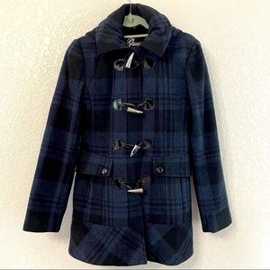 Guess Wool blend plaid navy & black coat Medium